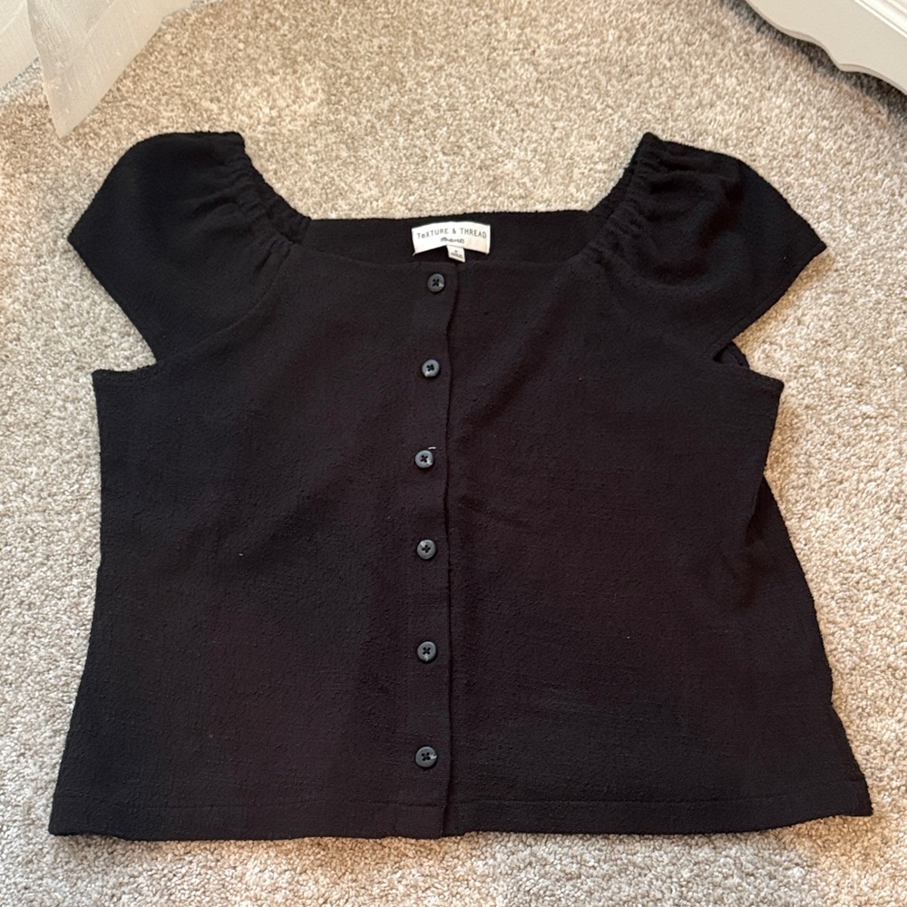 Madewell Black Short Sleeve Button-Down Top